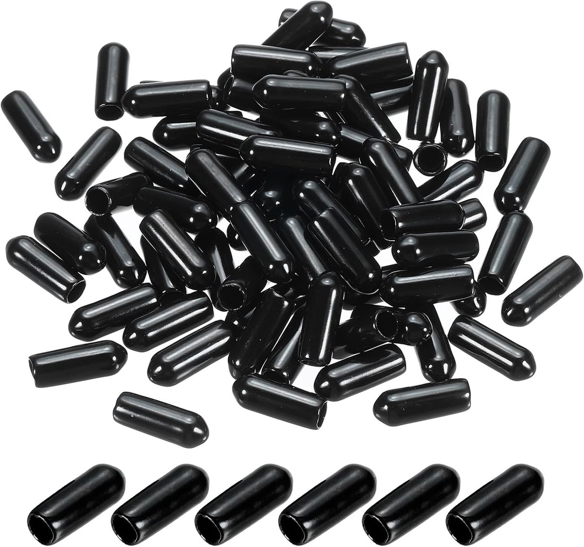 4,5 mm vinyl rubberen eindkappen, verpakking van 150 flexibele boutschroefdeksels, ronde draadbeschermkappen voor metalen buisstangbouten, zwart