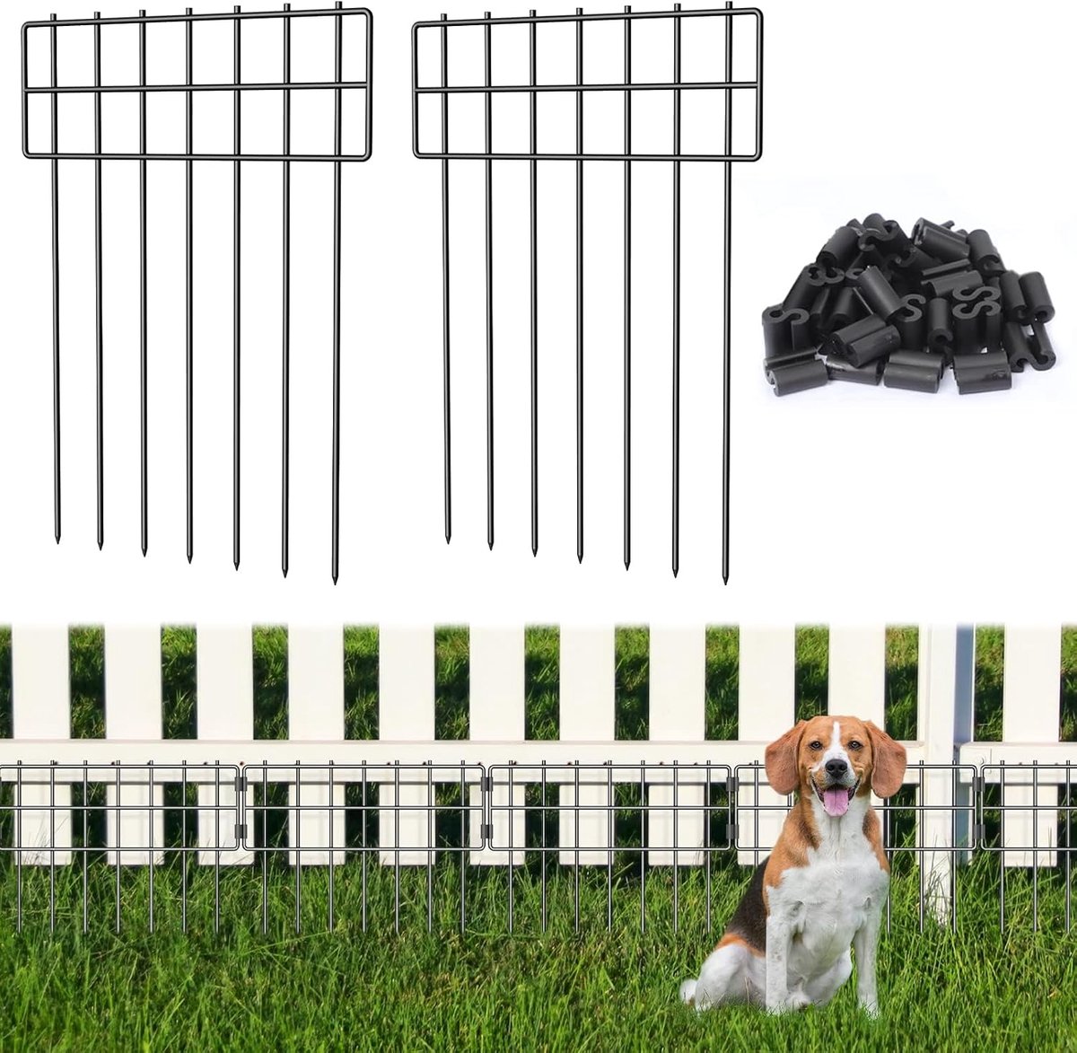 Tuinhek 25 stuks, dierenbarrièrehek, geen graven, roestvrije metalen omheiningspanelen, terrasgrens, dierenafrastering voor hond, konijn, tuin, terras, buitendecoratie, totaal 42 cm (H) x
