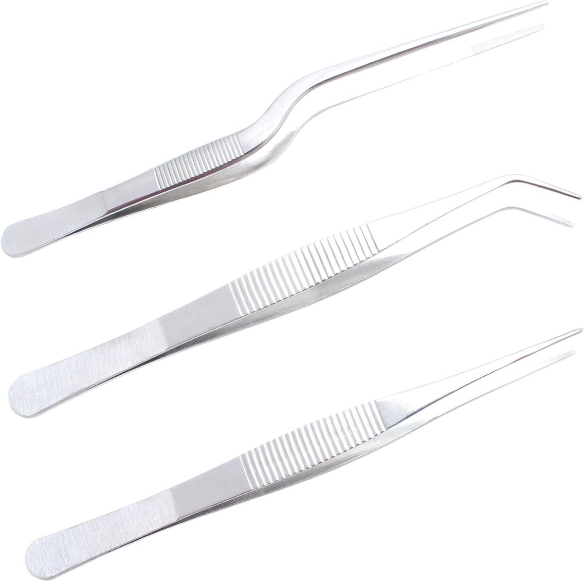 3 stuks grilltang, keukentang, professionele keukentang, roestvrij staal, rechte vorm, gebogen tang, keukenaccessoires, pincet 16 cm