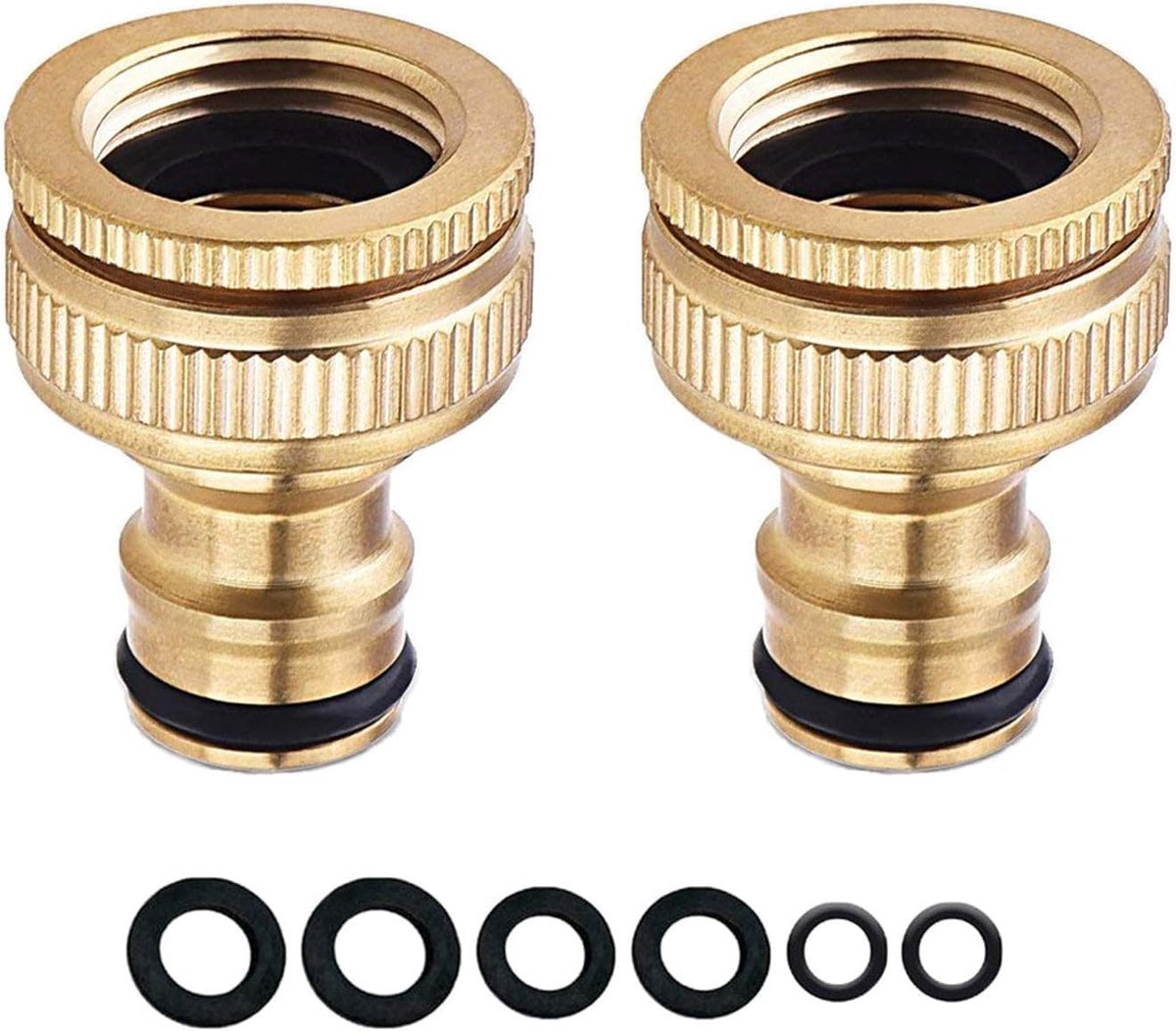 2 stuks tuinslangkraanconnector - 3/4" & 1/2" 2-in-1 messing vrouwelijke schroefdraadkraanconnector voor slangadapter, slangonderdelen connectoren en tuinspuitpistolen