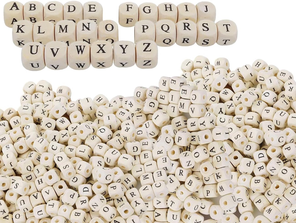 Kralen A Tot Z, Natuurlijke Kubusletters, Mini-Alfabetkralen Voor Armbanden (10 x 10 mm)