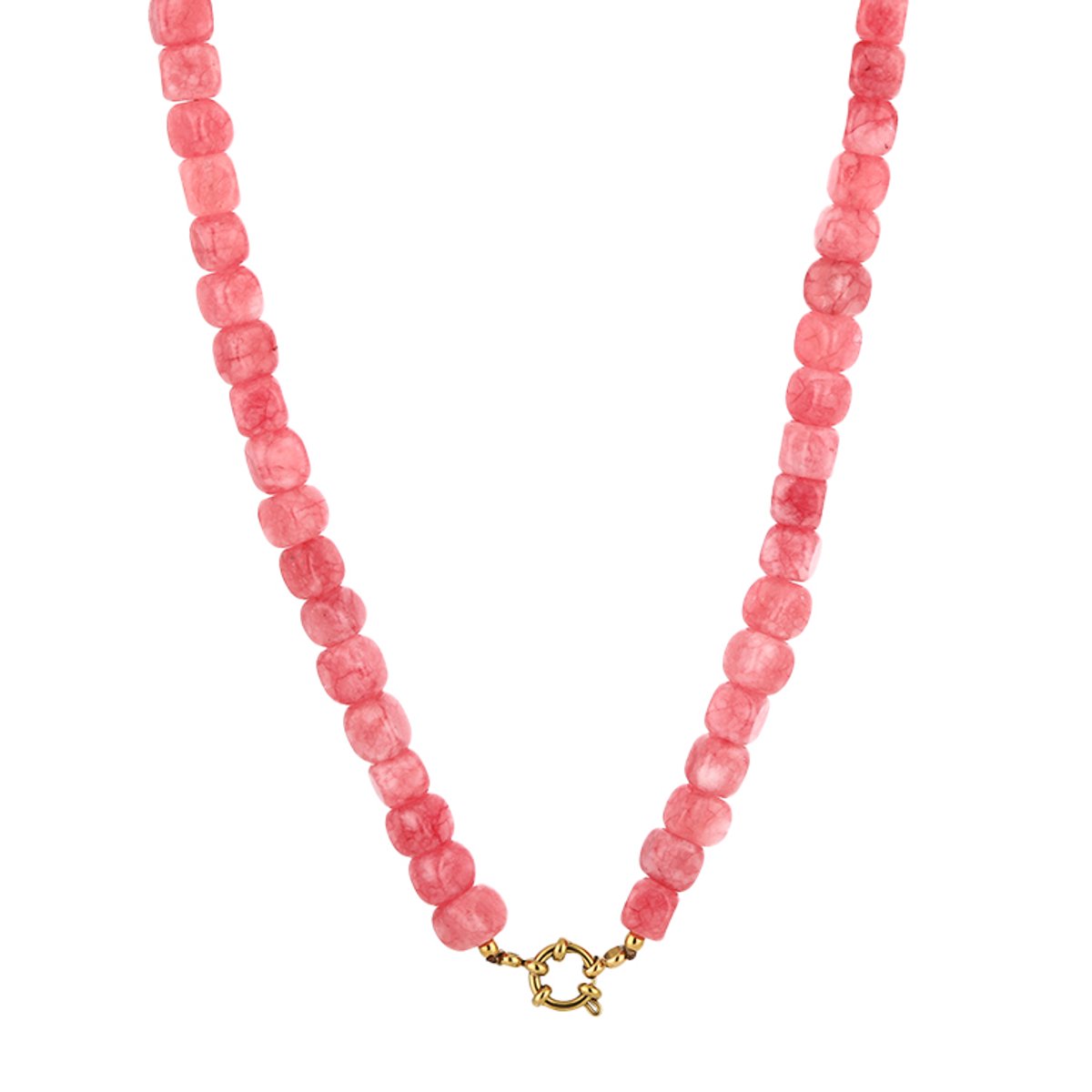 Square Gemstone Bead Necklace – Kralen Ketting – RVS - Roze