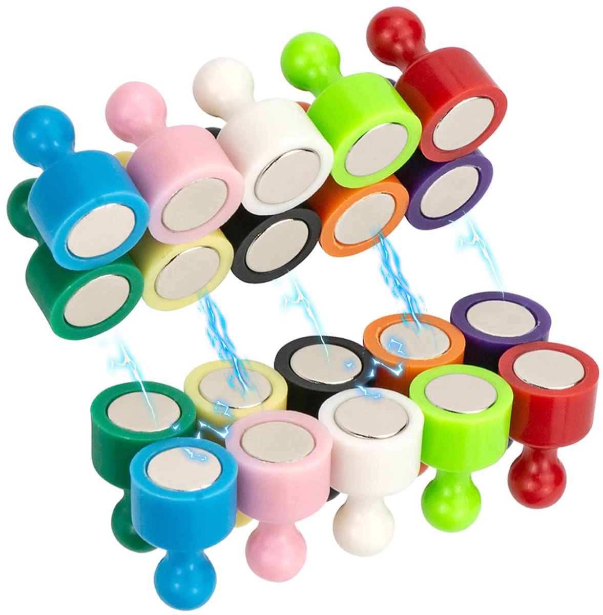 Magneten, sterke koelkastmagneten, magnetische spelden, conische multifunctionele whiteboard-magneten voor thuis, school, kantoor, 12 x 20 mm, 10 kleuren