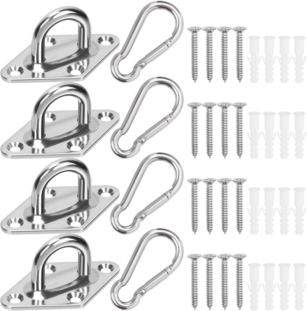 40 stuks M5 Premium Heavy Duty Rhombus roestvrij stalen schroefhaken kit met pad eyhaken, snap-haken, schroeven met kunststof expansiebuis, plafondhaak voor outdoor en indoor activiteit