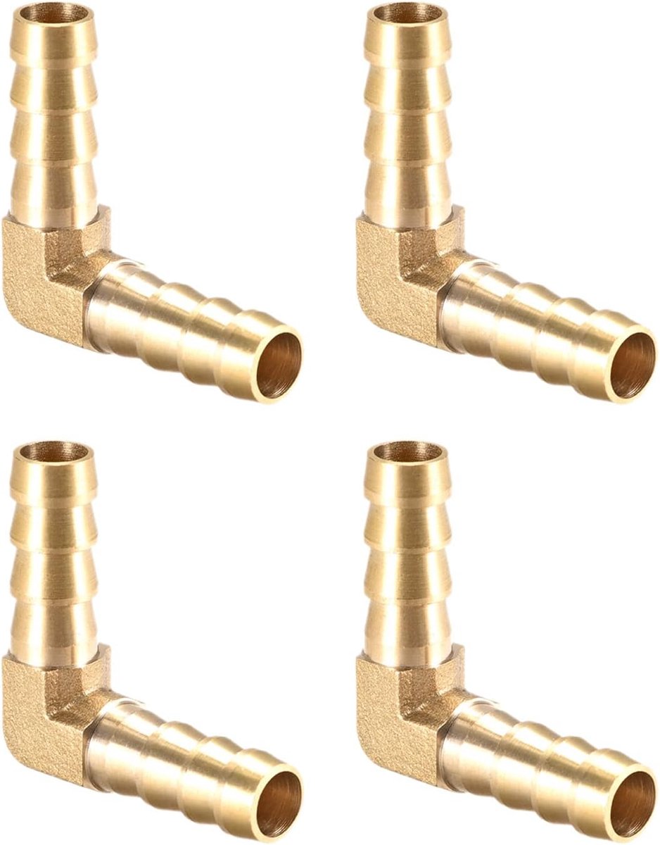 10 mm diameter, 90 graden, messing, slangmontage, 4 stuks