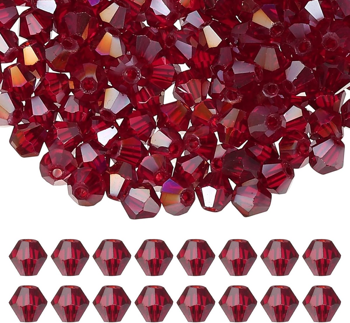 Kralen, 400 stuks glazen facetgeslepen bicone kralen, losse afstandskralen voor het maken van sieraden, armband, ketting, oorbellen, windgong ambacht, lichtrood