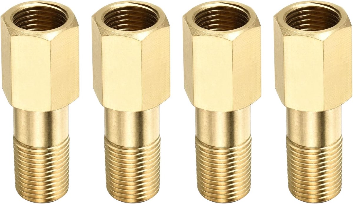 METERXITY Set van 4 uitbreidingsaansluiting buisfitting - messing zeskantige koppeling converter adapter toepassing industrieel gebruik (G1/8 bus op G1/8 mannelijk 35 mm goud)