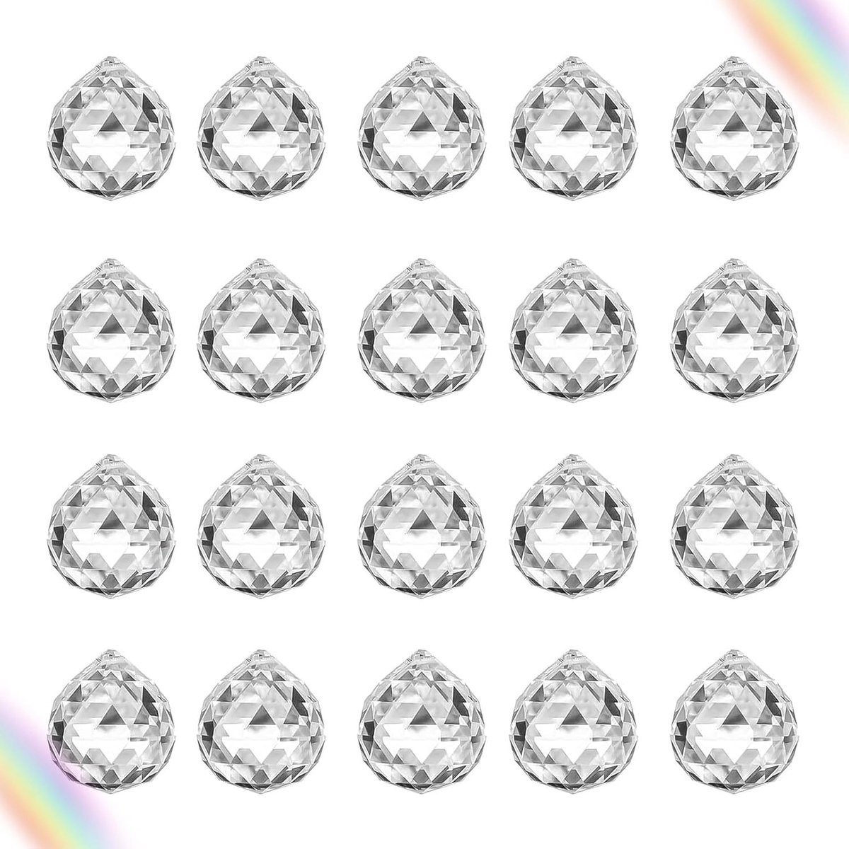 zonnevanger, 20 stuks, transparante kristallen ballen, om te kettingen, regenboogkristallen, hangers voor ramen, cadeaus voor vrouwen en meisjes, 20 mm