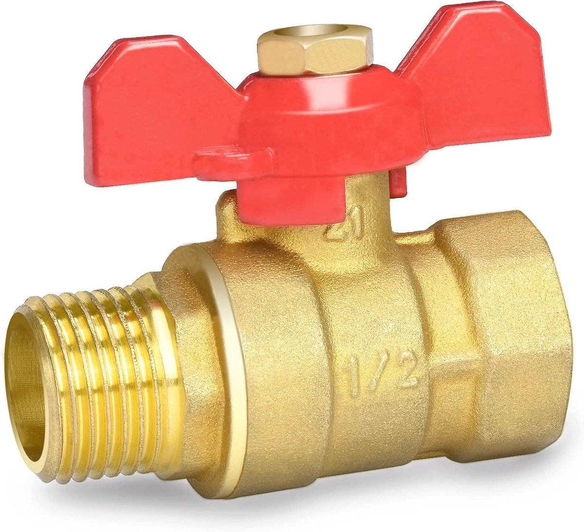 1/2 inch Kogelkraan met rode vleugelgreep - Buitendraad/Binnendraad volledige doorgang DN15 PN16