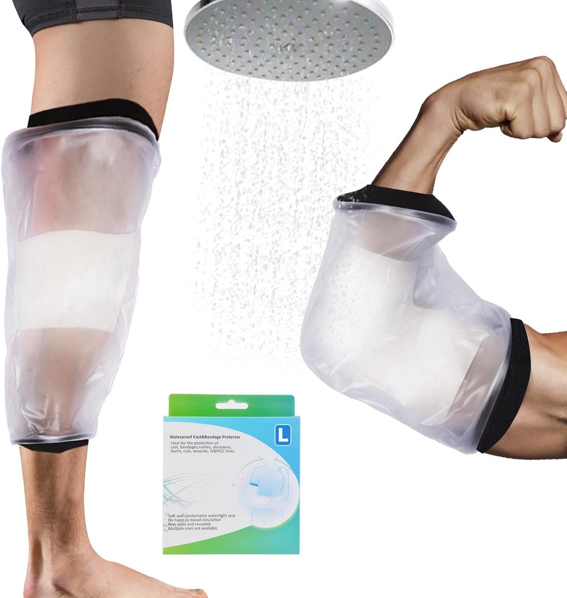 Waterdichte Armafdekking, PICC-bescherming voor douche, waterdichte bescherming, voor armen en benen voor volwassenen met grotere armomtrek maat L