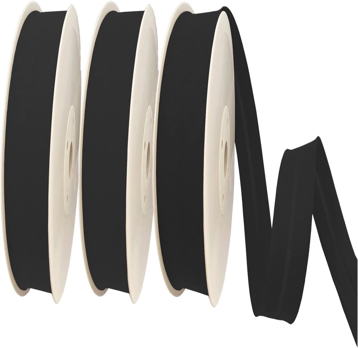 = Brede Bias 20 mm. 50% Katoen en 50% Polyester. Pakket van 3 stuks Van Elk 10 meter - (Zwart/Zwart/Zwart)