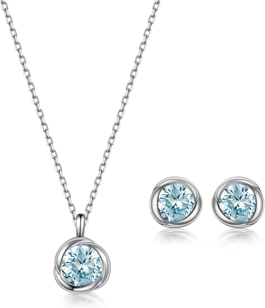 immobird sieraden set dames sterling zilver 925 met geboortesteen Rose hanger ketting en oorbellen set cadeau voor vrouwen mama meisje