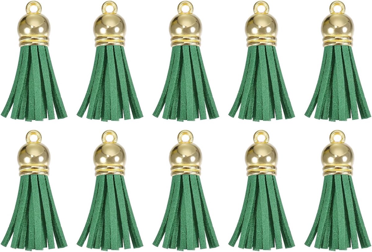 Kwastjes, 3,8 cm, met gouden kap voor sleutelhangers, armbanden en sieraden, donkergroen
