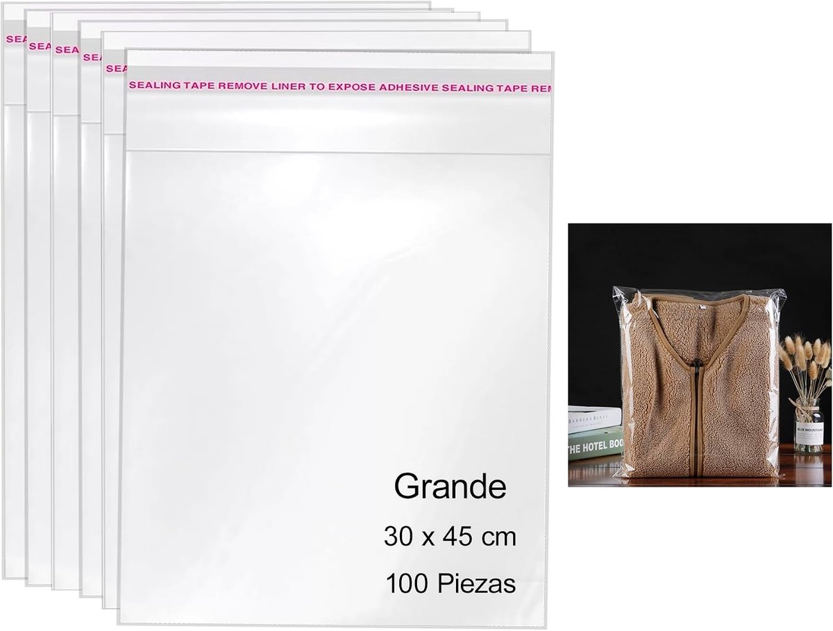 100 Cellofaanzakjes 30 x 45 cm Transparante Zelfklevende Plastic Zakken Zelfklevende Verpakkingszakken voor Sieraden, Geschenken en Lekkernijen (30 x 45 cm)