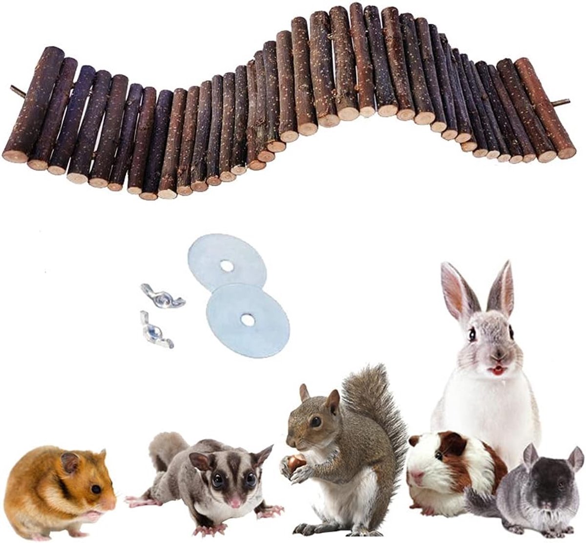 Speelgoed van natuurlijk, Natural Living brug, houten hangbrug, klimladder voor hamsters, met 2 vleugelschroeven en 2 sluitringen, hamsterkauwen klimspeelgoed
