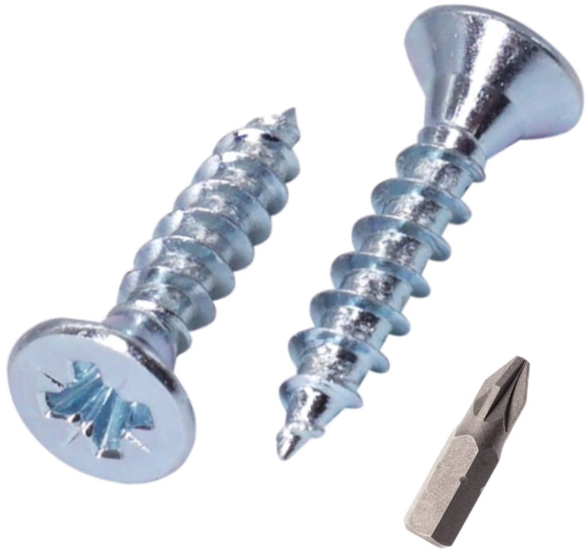 (Pack van 500 stuks) verzinkt staal 4,0 x 25 mm zilveren houtschroeven, Pozidriv verzonken kop, spaanplaat schroeven, PZ volledig schroefdraad (500, 4,0 x 25 mm)