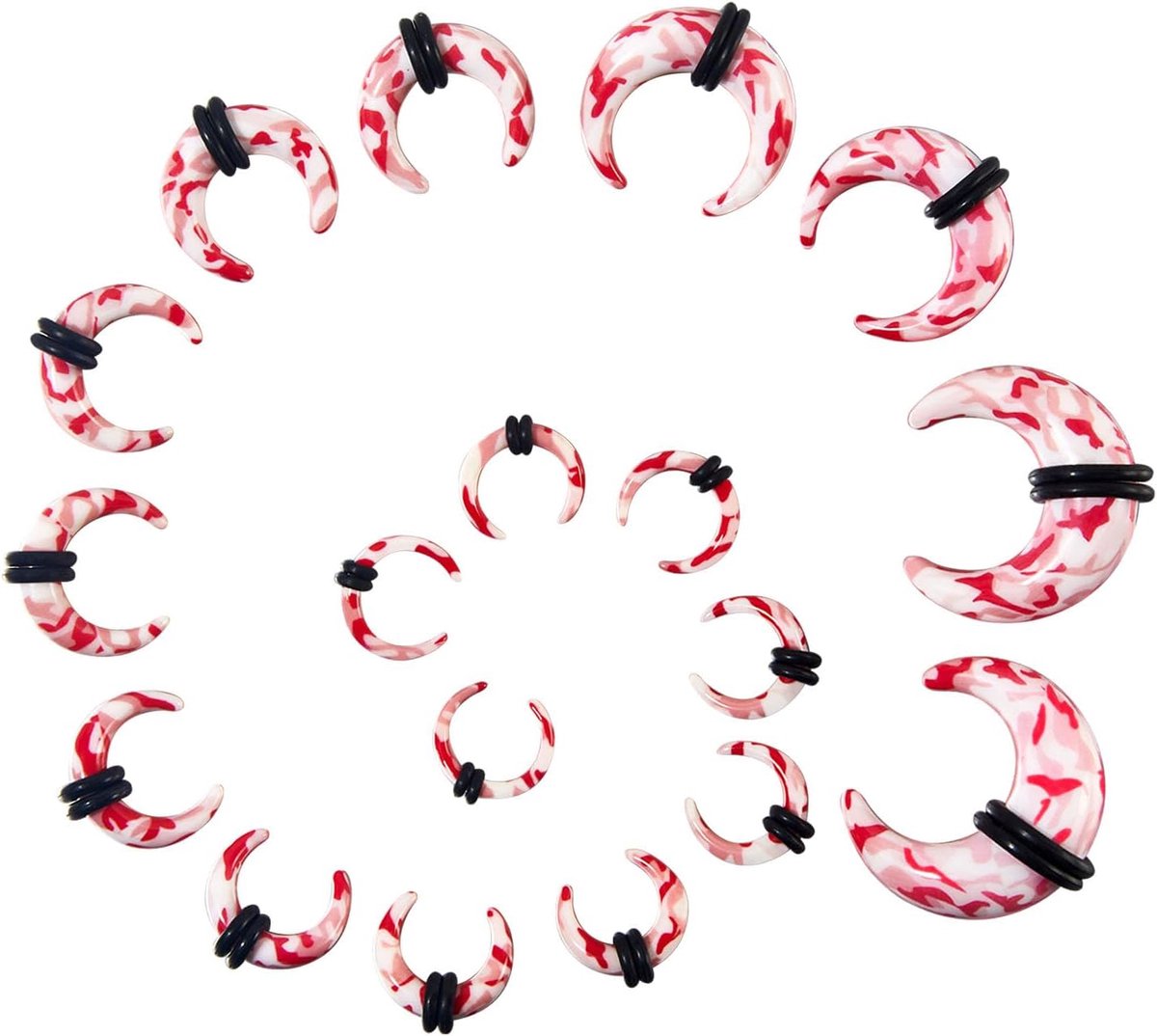 Arcyl Stretchslak, set van 1,6 - 10 mm, voor oorpiercing, flesh tunnel plugs, Acryl