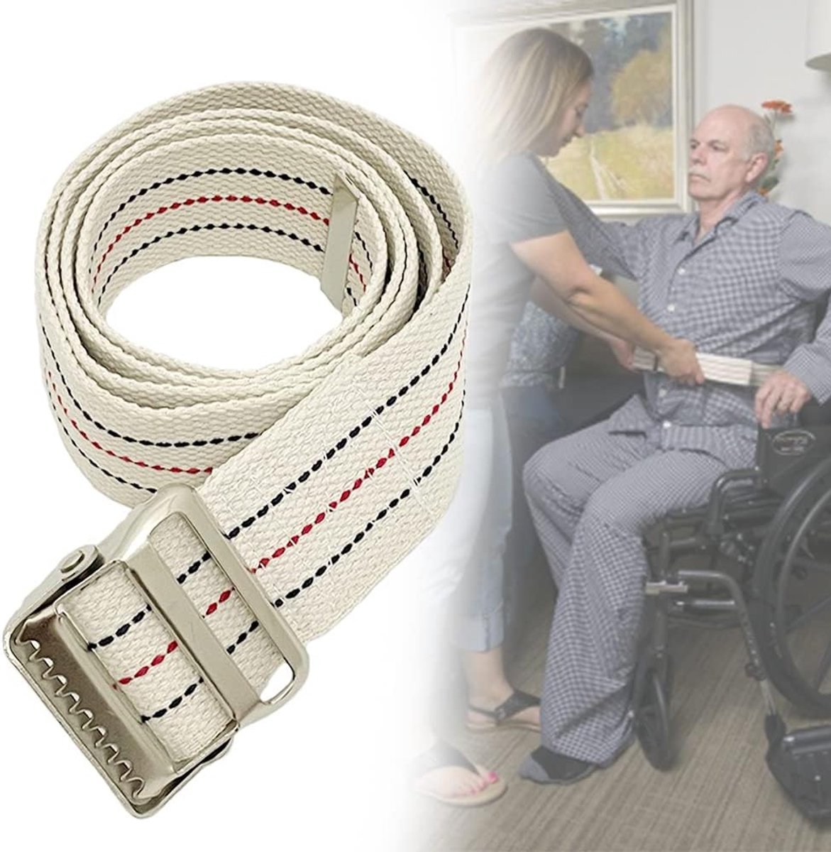 Transfer- en loopriem met metalen gesp - 2 inch brede loop- en stahulp voor zorgverleners, verpleegkundigen, fysiotherapeuten, senioren, patiënten (60 inch) (60 inch lengte)