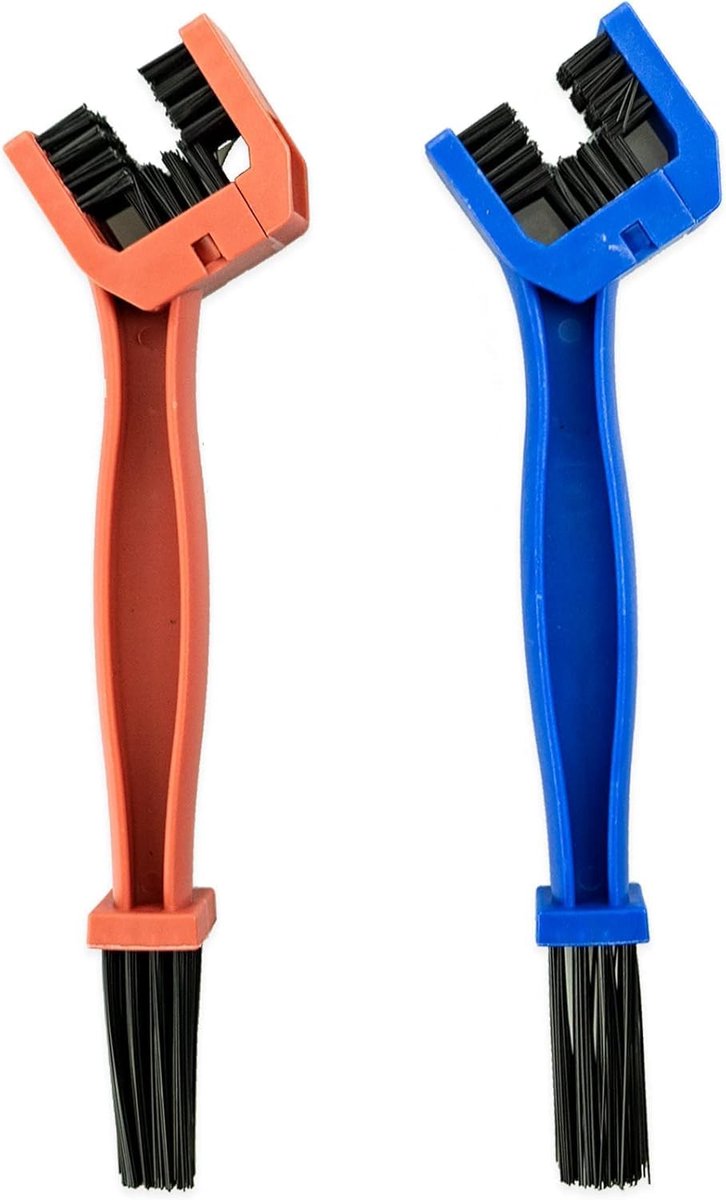 kettingreinigingsborstel motorfiets ketting reiniger reinigingsborstel cyclus rem vuilverwijderaar gereedschap blauw+rood, 2 stuks