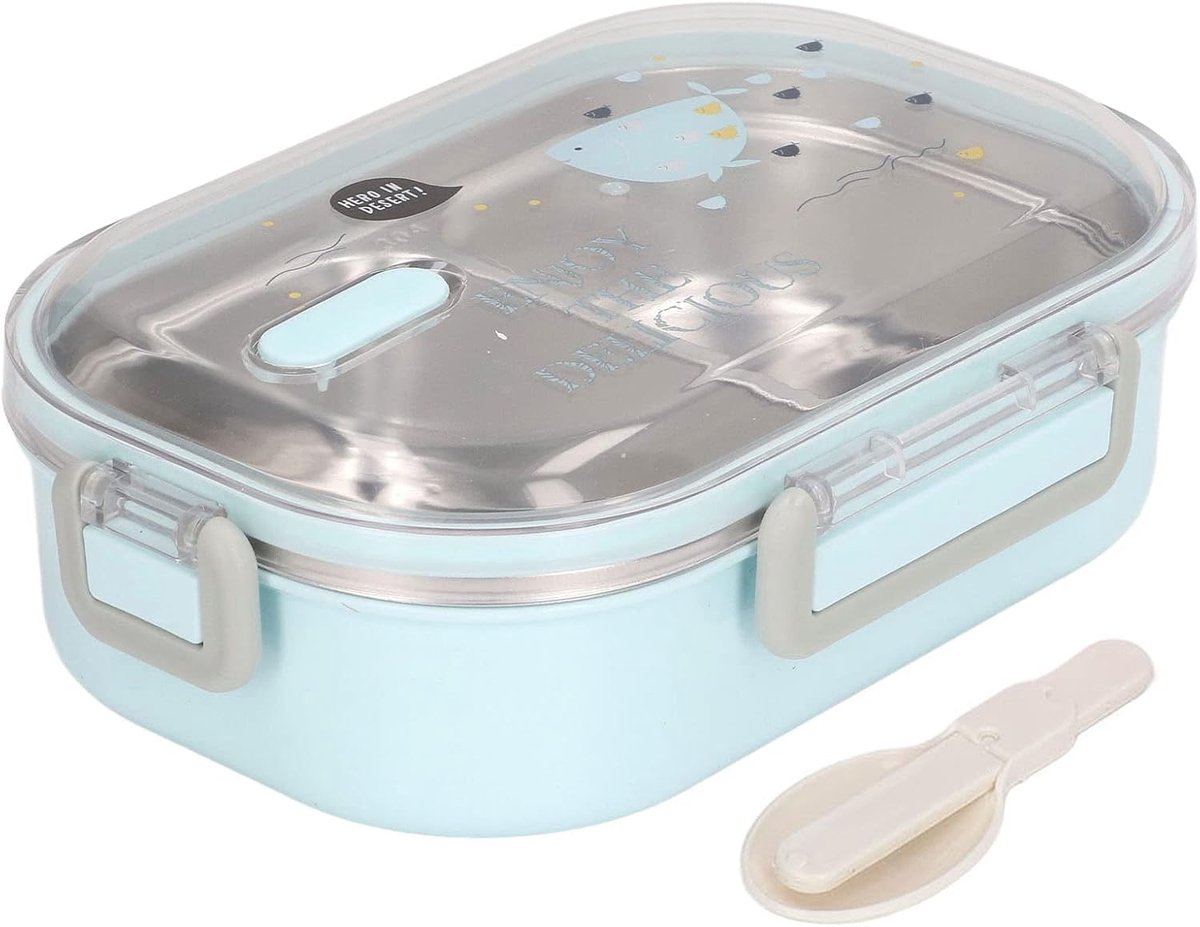 Lunchbox met 2 vakken en van roestvrij staal, luchtdichte thermische lunchbox voor kantoor, werklunch, school, 21,5 x 15 x 6,5 cm (lichtblauw)