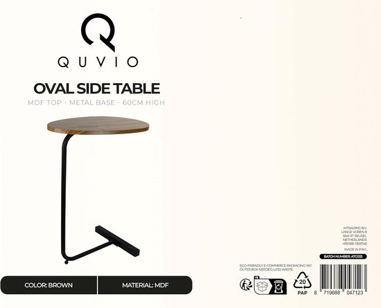 Bijzettafel - Ovaal - Banktafel - Bijzettafeltje - Bijzettafeltjes - Modern - Laptoptafel - Bruin - Hout - 30 x 45 x 60 cm — afbeelding 5