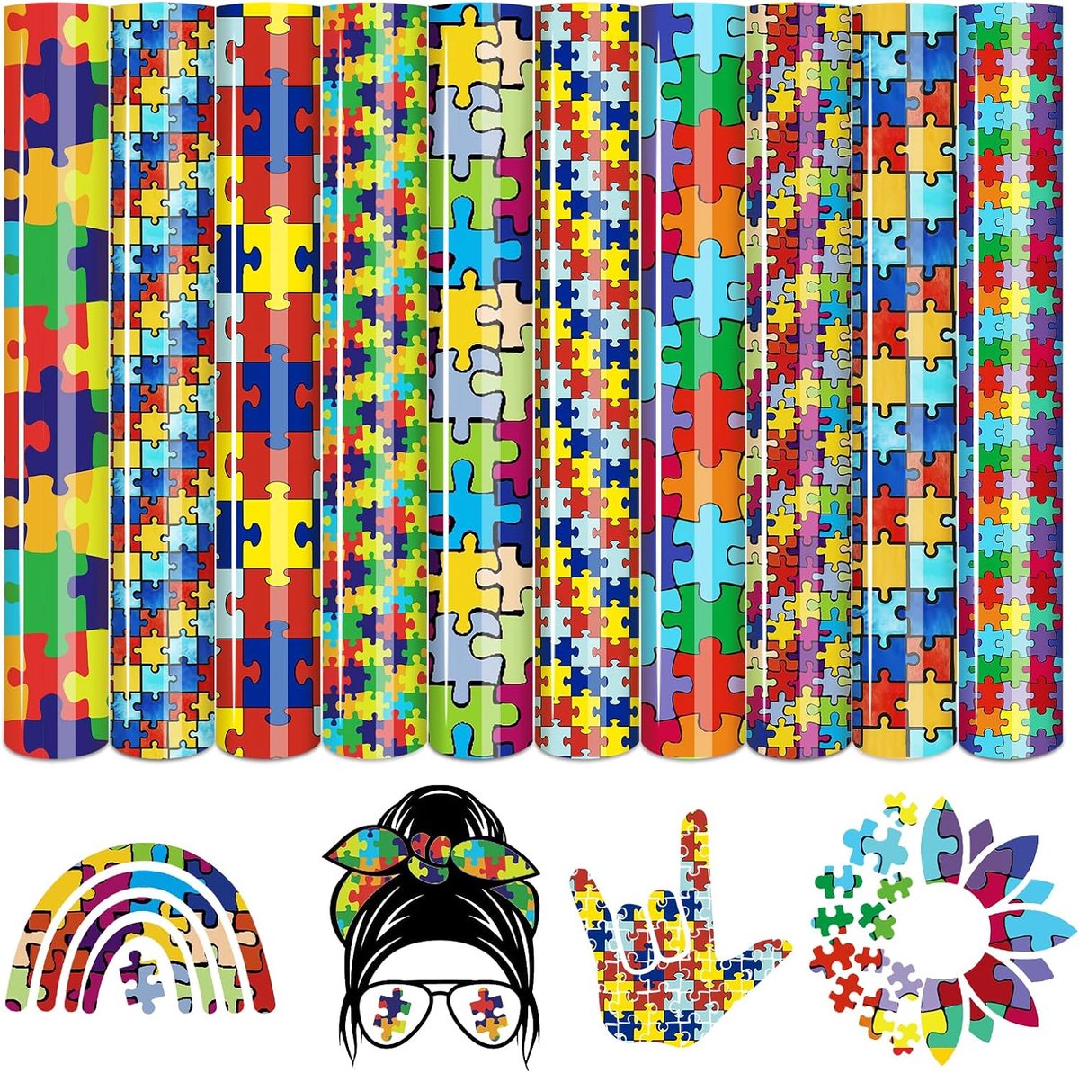 Puzzel plotterfolie textiel, flexfolie plotter textiel, 10 stuks, 30 cm x 25 cm, perfect voor Cricut, plotters en transferpersen