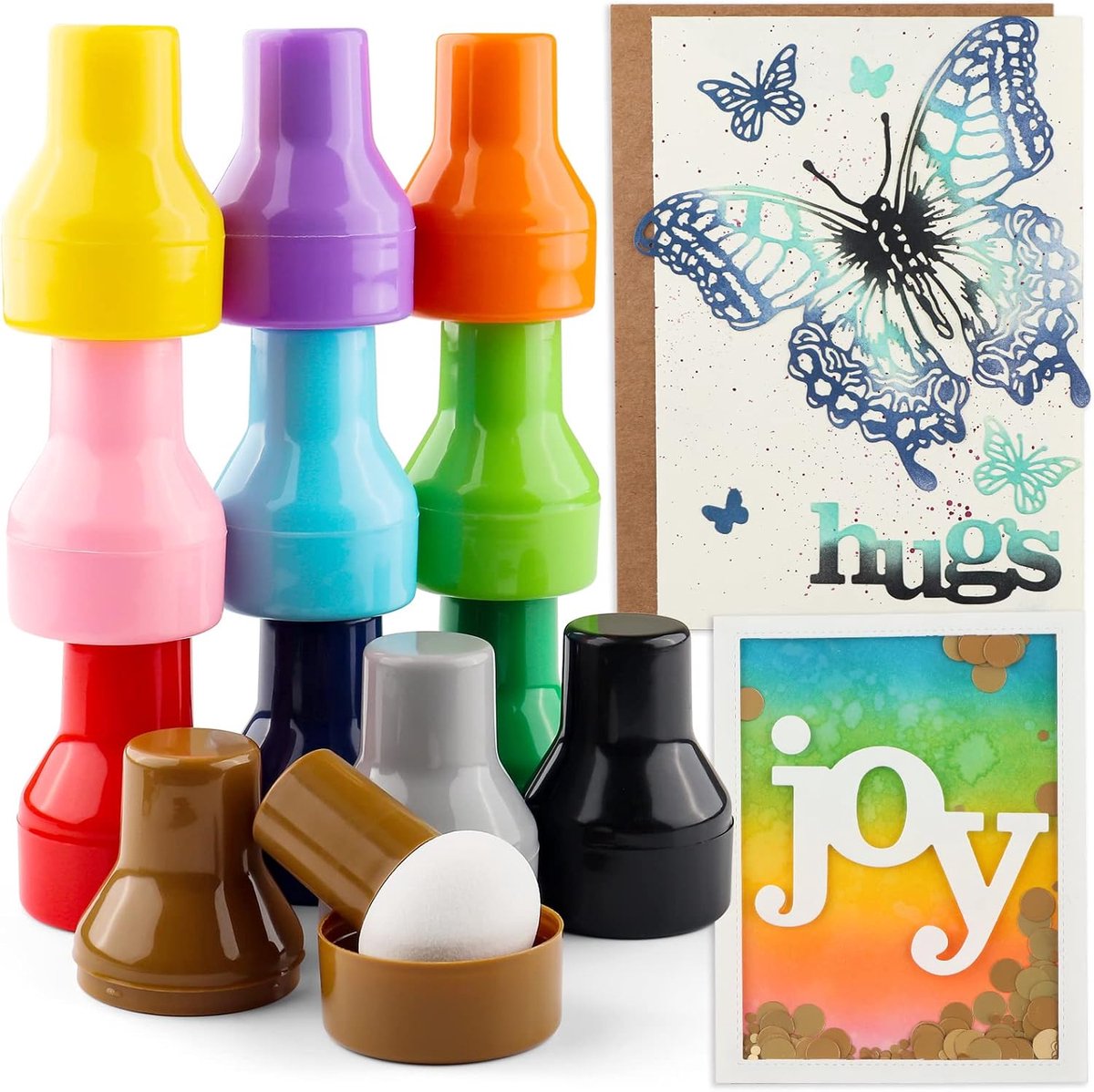 12 Stks/set Inktapplicator met opbergkoffers, inktspons, 12 kleuren aquarel papieren pouncersTool voor directe inkttoepassing op ingewikkelde stanssnits, stencils