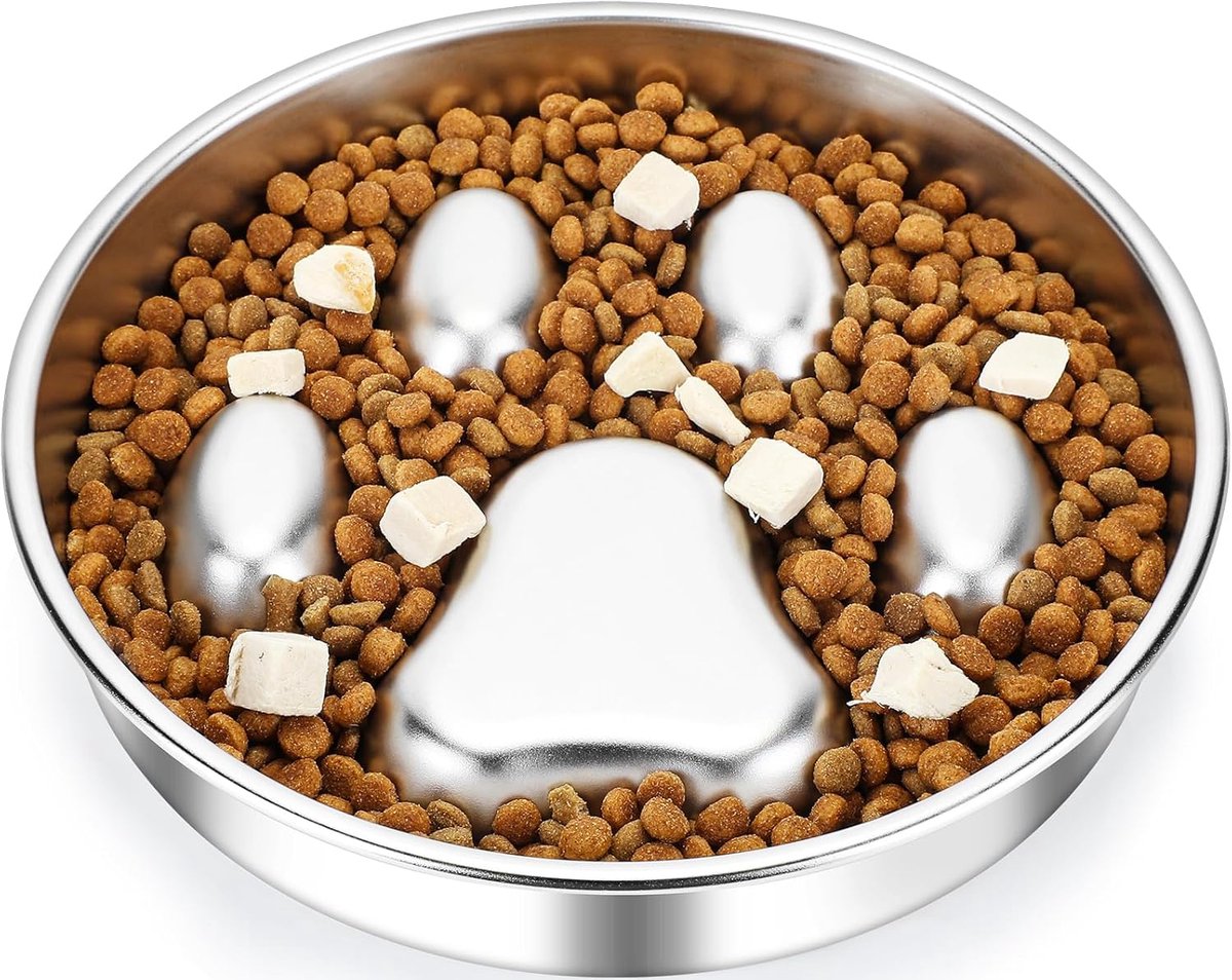 Slow Feeder hondenbak, Hondenbak roestvrij staal om het eten te vertragen, anti-snuifbak hond, anti-slikken, gezond eten (21 * 21 * 4cm)
