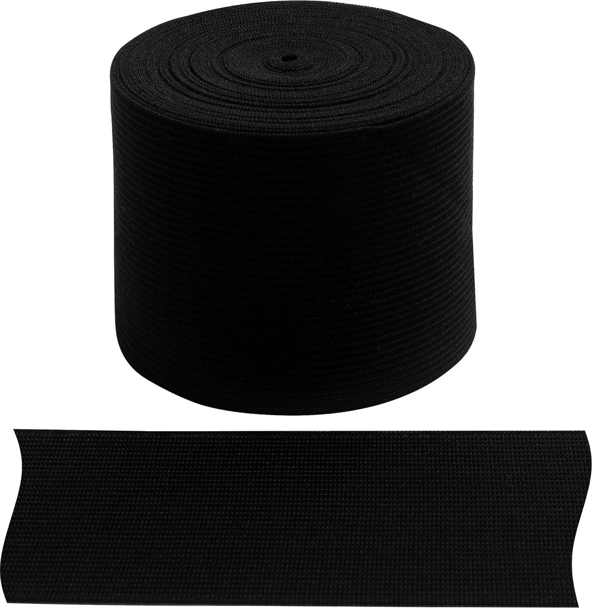 - C67546 - plat gevlochten elastiek 5 meter - breedte 60 mm - polyester + latex - kleur zwart