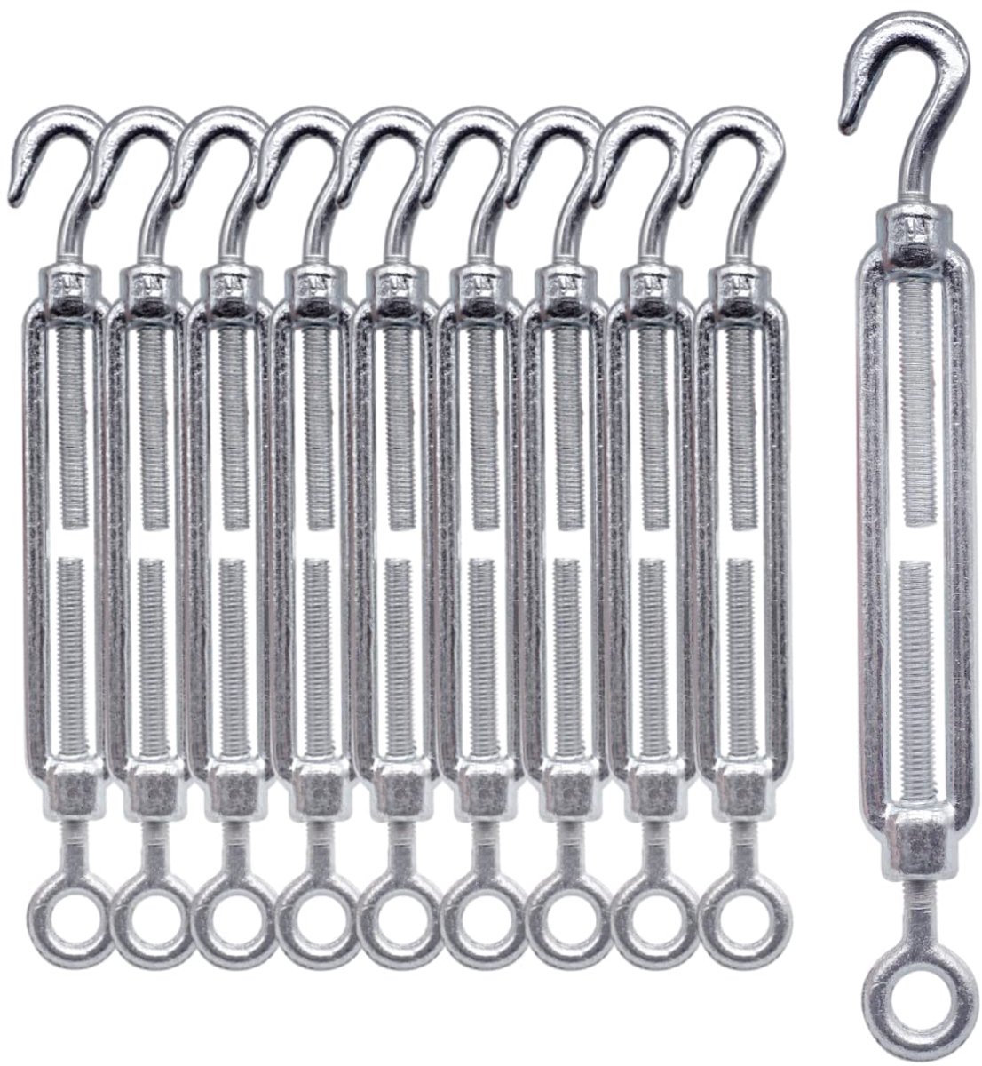 (Pack van 10 stuks) Spanschroef draadspanner M6, verstelbare spangespen haak en oog, touwkabel spanning (10 stuks, M6)