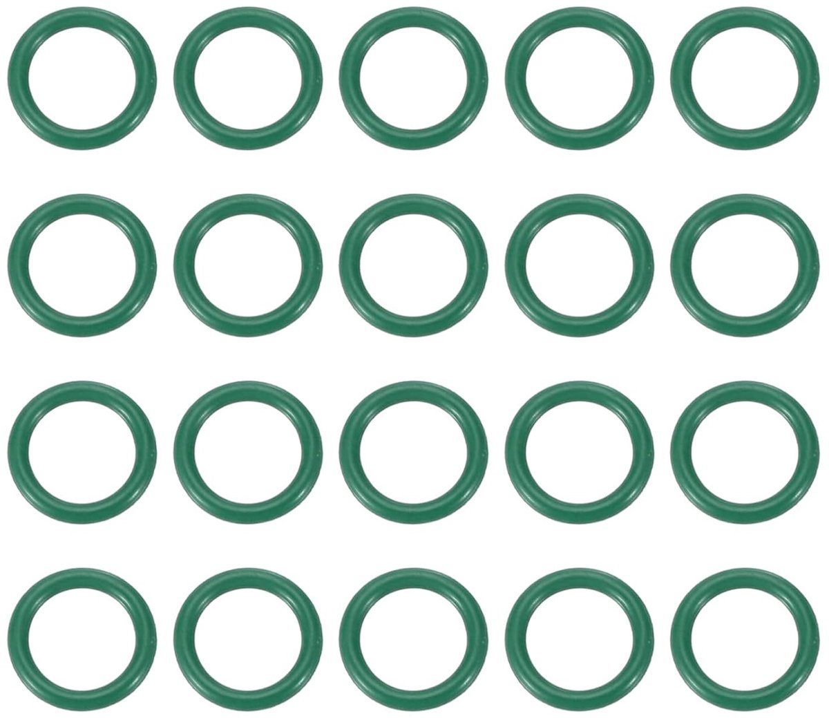 Gefluoreerde rubberen O-ring 10 mm OD x 7 mm ID x 1,5 mm breedte, 20 stuks vervangende afdichtringen FKM metrisch voor hydraulische afdichtingen ventielen, groen