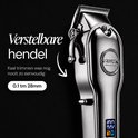 Zilverkleurige Royce tondeuse met verstelbare hendel en digitale display.