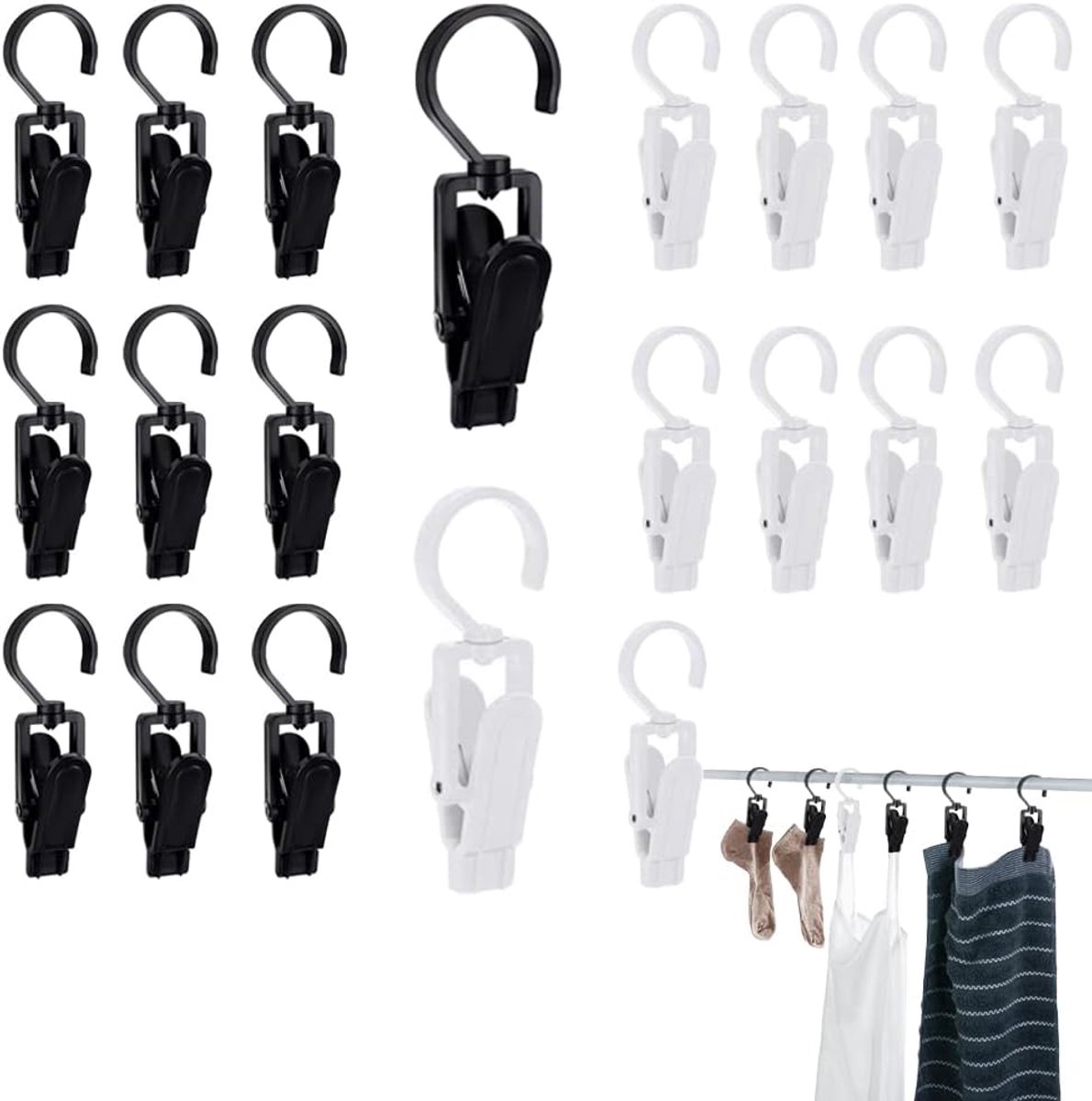 Wasknijpers 20 stuks - zwart en wit - 360° draaibaar - ideaal voor kleding en gordijnen - SnelShoppen