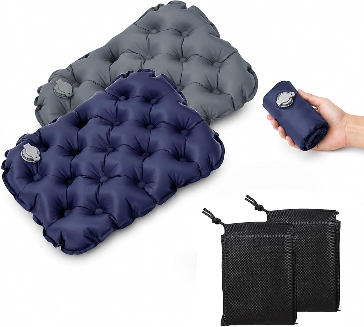 KZQ 2-delige opblaasbare zitkussens - Waterdicht en ultralicht - Opvouwbaar voor strand wandelen vissen en varen - Draagbaar en comfortabel voor outdoor gebruik - Blauw