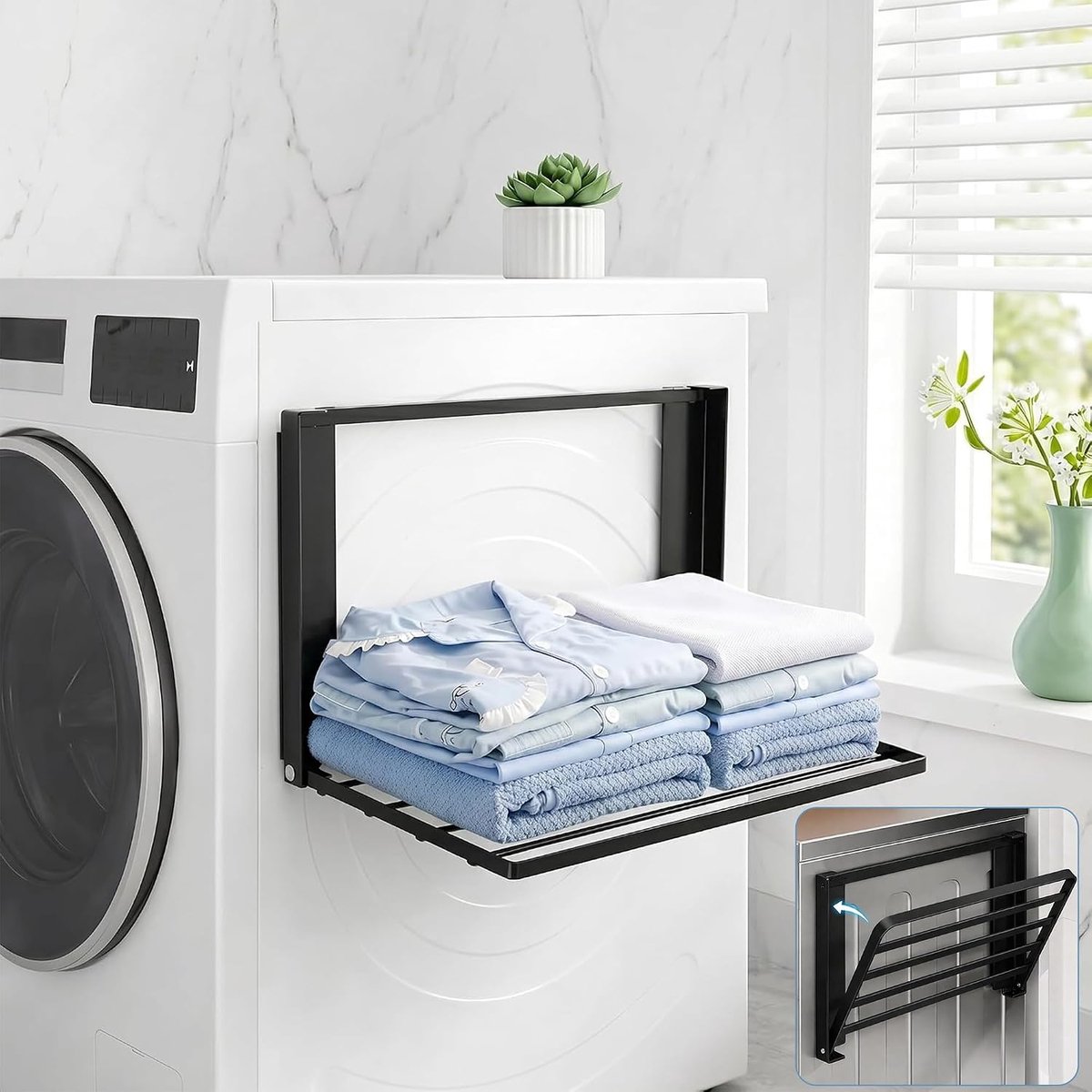 KZQ Magnetische opvouwbare wasmachine organizer en plank - Ruimtebesparend voor koelkast badkamer keuken en camper - Eenvoudig te bevestigen - Zwart