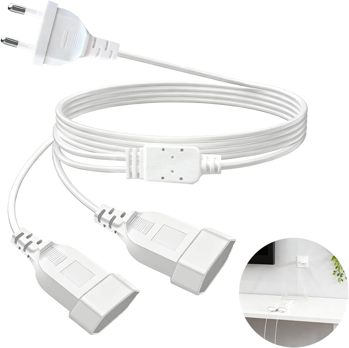 SnelShoppen - 2-in-1 Stekkerdoos, Flat Plug Euro Plug, Duurzaam en Veilig, Ideaal voor TV, PC en Monitor, Compact Ontwerp voor Thuisgebruik