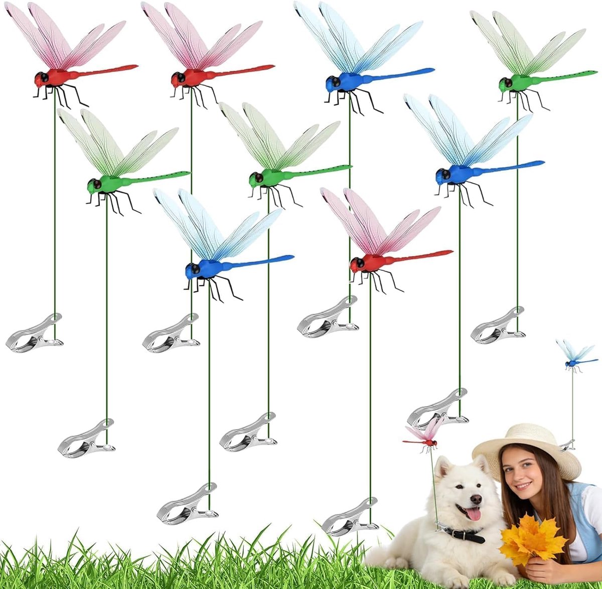 Libellenclip – Libel Tuinsteunen - 9 Stuks 3D Kunstlibellen en Kolibries - Plastic Tuindecoratie voor Binnen en Buiten - Schrikmiddel voor Herten en Paarden - Tuinaccessoire - Realistisch Ontwerp