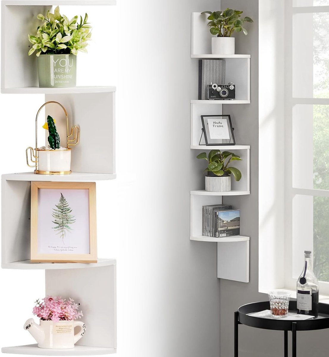 5-Laags Hoekplank Voor Wandmontage - Zwevende Plank - Ruimtebesparend Zigzag Opbergrek - Wandplank