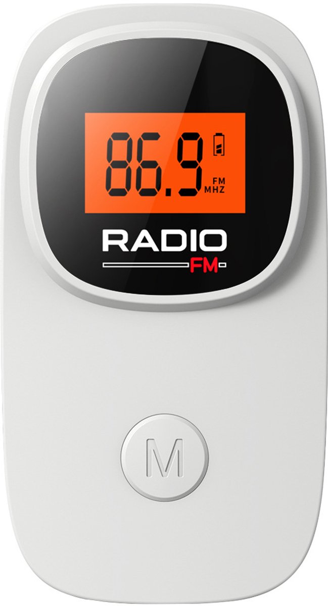 Draagbare mini-FM-radio met clip, werkt op 2 AAA-batterijen（Niet inbegrepen） | Uitstekende ontvangst, helder LCD-scherm, voorkeurzenders, geheugen voor favoriete zenders, stereo-oortelefoon voor wandelen, joggen en vergaderingen（wit）
