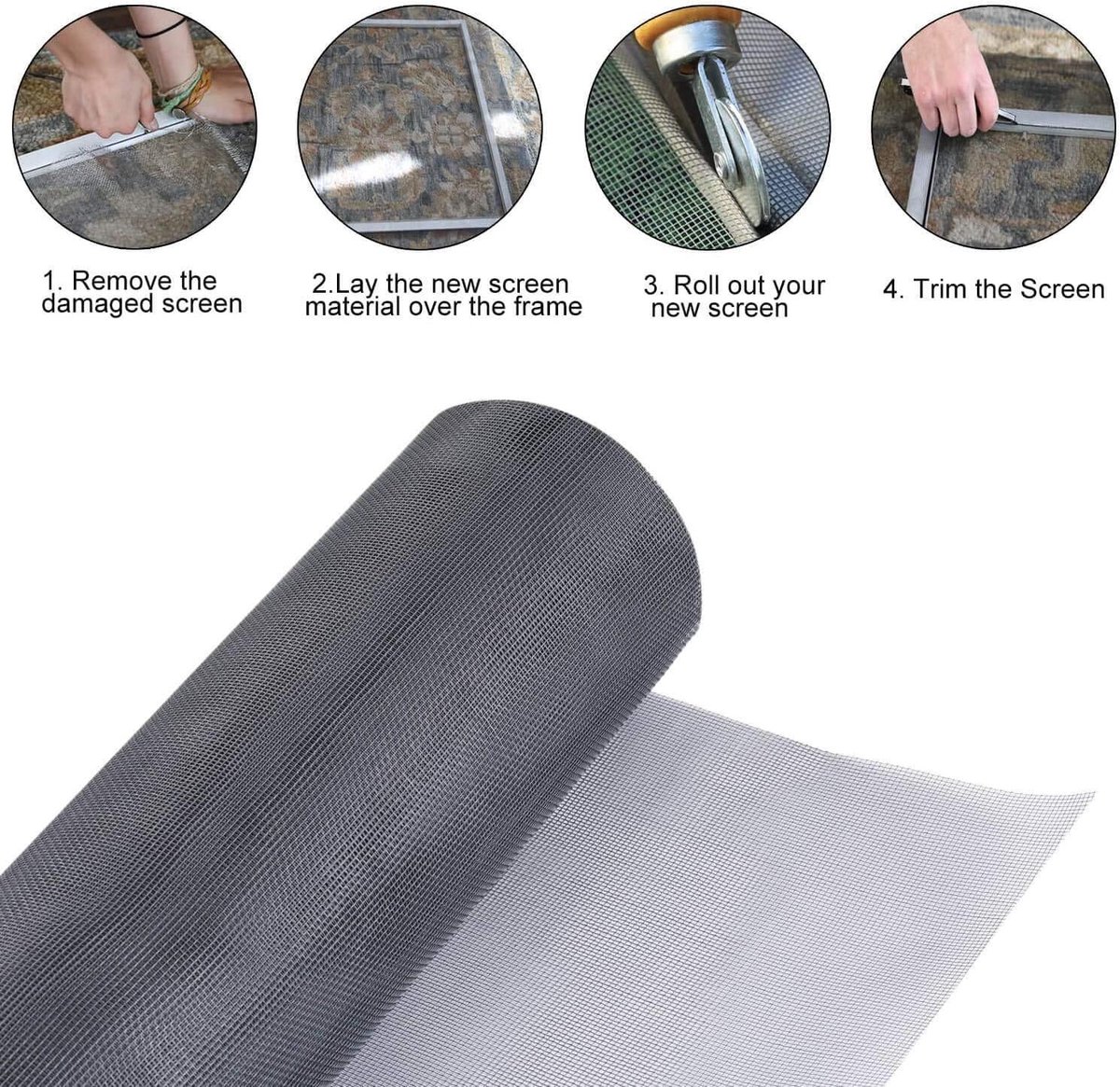 scherm gaas UV-bescherming DIY aangepaste perfect voor installatie en reparatie deur en raam scherm (59" x 100", grijs)