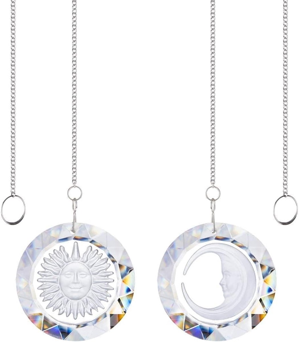 Kristalhelder Glas Circulaire Zon en Maan Hangers Regenboog Maker Opknoping Hanger Venster Ornament