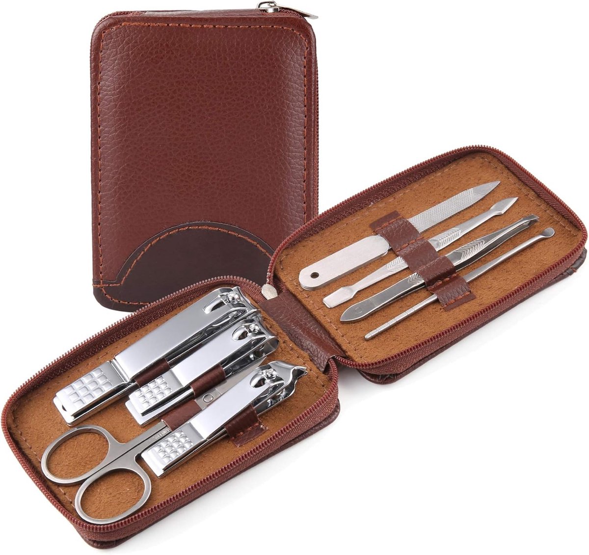 Pedicure Set Nagel Clippers, Draagbaar RVS Nagel Clipper 8 Stuk Set,Multifunctionele Manicure& Pedicure Beauty Set,Clipper Vinger Nagel Trimmen Tool met Lederen Reizen Case