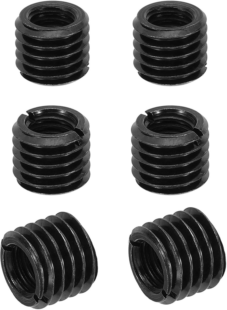 Verloopmoer-adapter met huls, 6 stuks M12 x M8 x 10 mm mannelijk naar vrouwelijke moer reparatie schroefinzetstuk verloopstuk conversie metalen bevestiging, zwart
