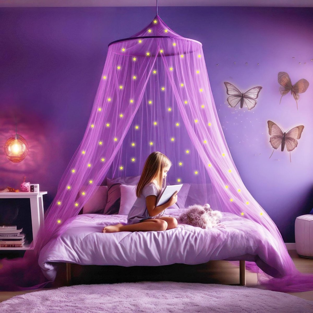 Klamboe met Glow in the Dark Sterren - Hemelbed voor Kinderkamer | Prinsessen Hemeltje en Bedtent - Bedhemel Sluier & Baby Muggennet
