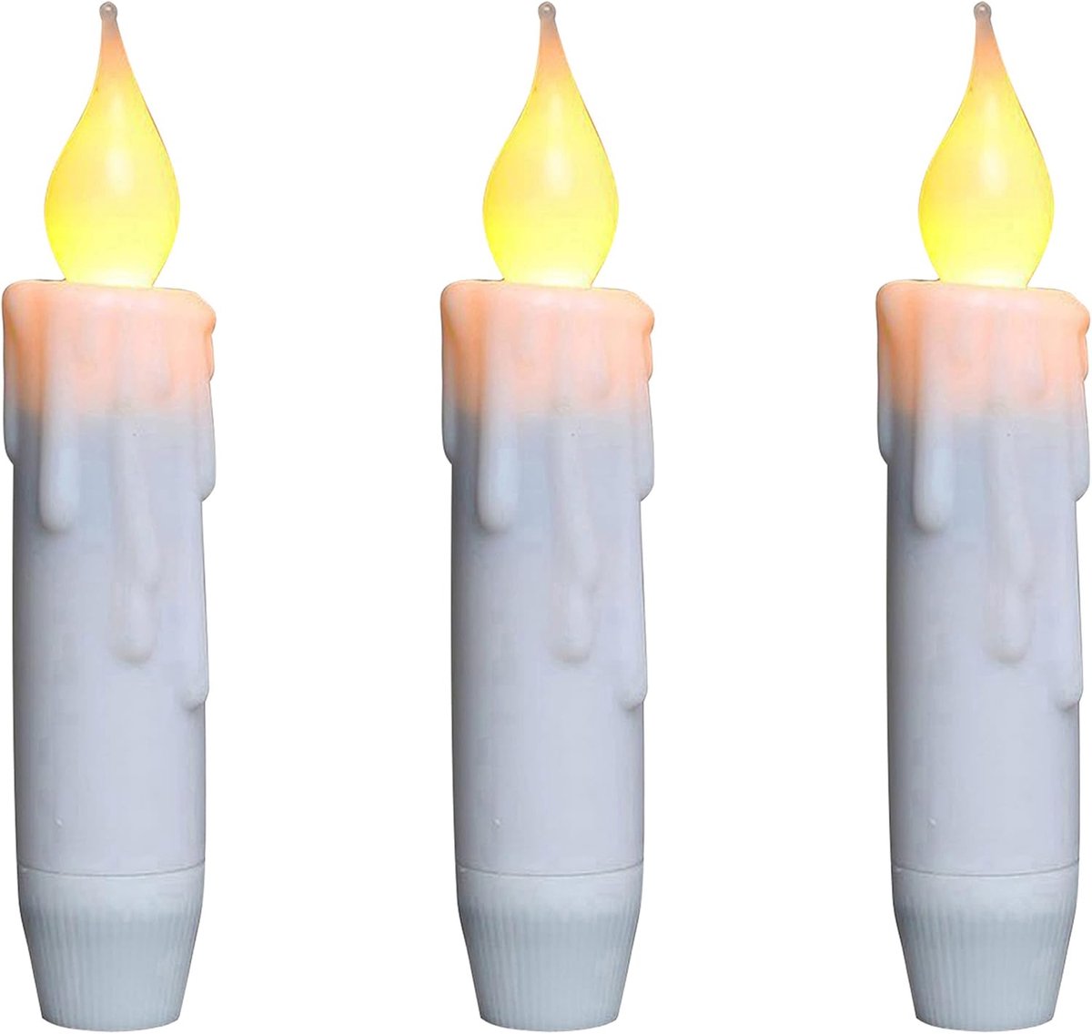 Flickering Taper Kaarsen LED, Wit, 4.75 Inch, Set van 3 | Druppel vlamloos, werkt op batterijen, timer
