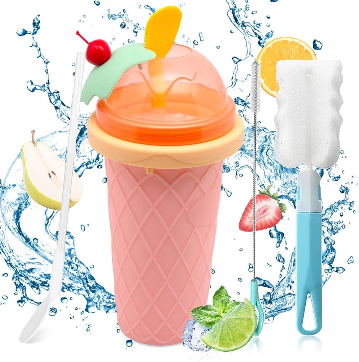 Maker Beker,Siliconen Knijpbeker,Slushy Maker Draagbare,Siliconen Slushiemaker Voor Kinderen en Volwassenen,Slushie Beker om Zelf Slush Ijs Te Maken
