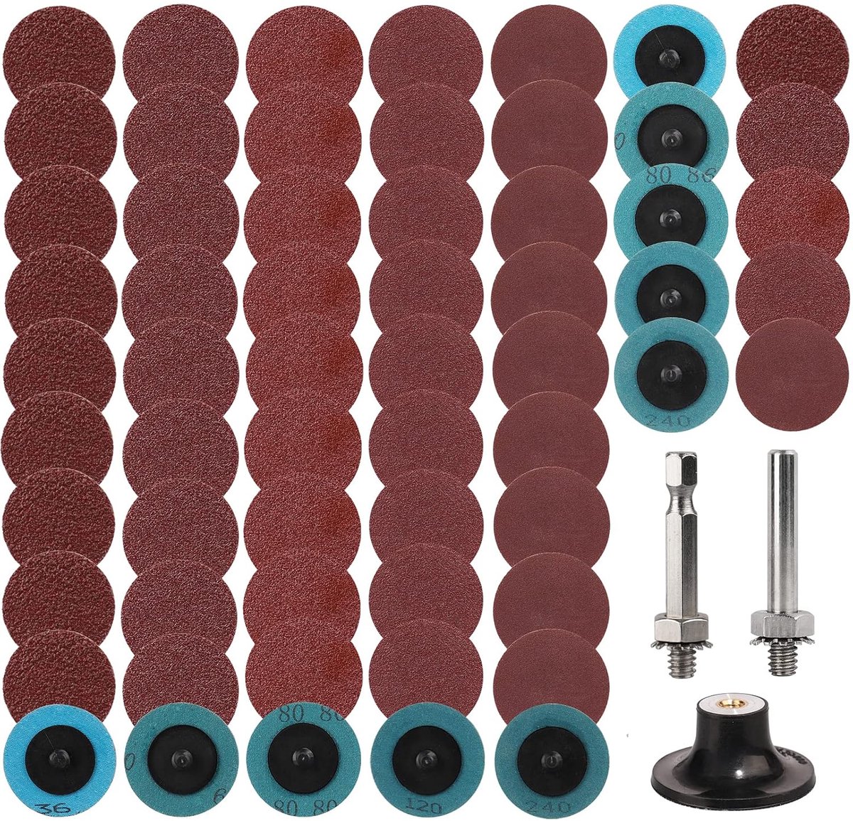 60 Stuks 2 Inch (36/60/120/240) Slijpwielen Set, Snel Verander Plakjes Met 1/4 Inch Windows Padhouder Voor Het Starend Slijpen Met Platte Lussen Polish Ridge Finish