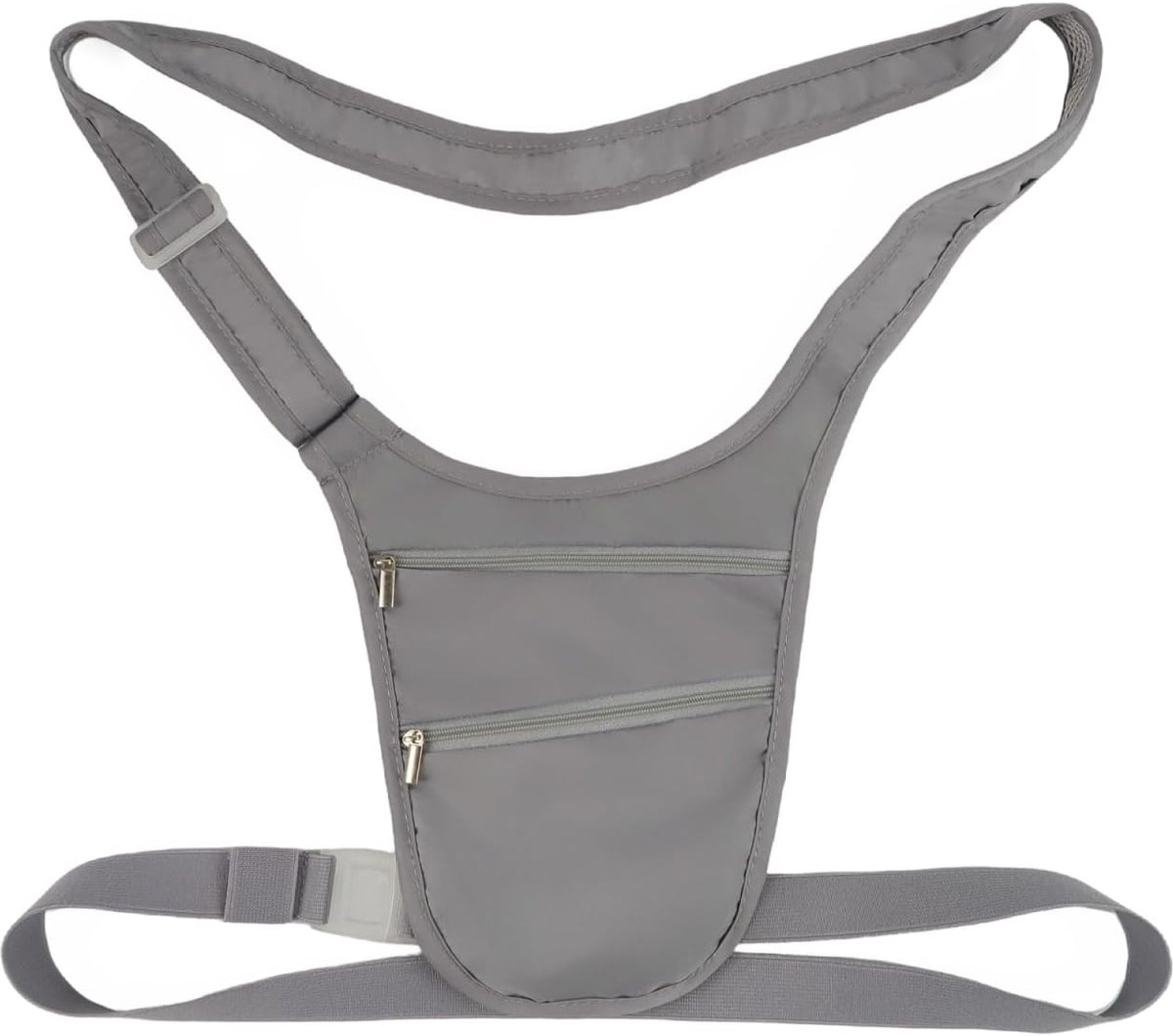 Hideaway nekzakje, heuptas, borsttas voor dames en heren, met afneembare riem en zachte, huidvriendelijke rug, biedt ruimte voor paspoorten, creditcards, contant geld, enz, Grijs