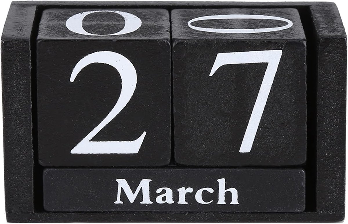 Desktop Kalender, Vintage Plank Tafel Tijdconcept Rustieke Kubus Hout Chic Blok Dagelijkse Kalender Maand Datum Nummer Display Home Office School Bureau Decoratie (Zwart)