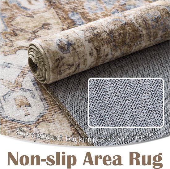 Loper, 60 x 150 cm, wasbaar, keukenloper, laagpolig, retro, baksteenmotief, bloem, oosters tapijt, antibacterieel, opvouwbaar, antislip, dun voor looppaden, slaapkamer, woonkamer, hal — afbeelding 3